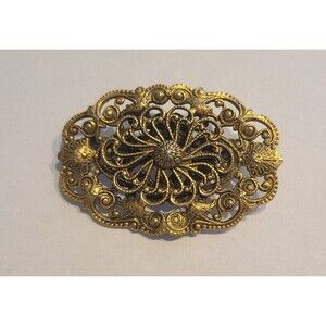 Vintage signed FREIRICH Victorian Revival Gold Tone Brooch Pin - 1-3/4 inches